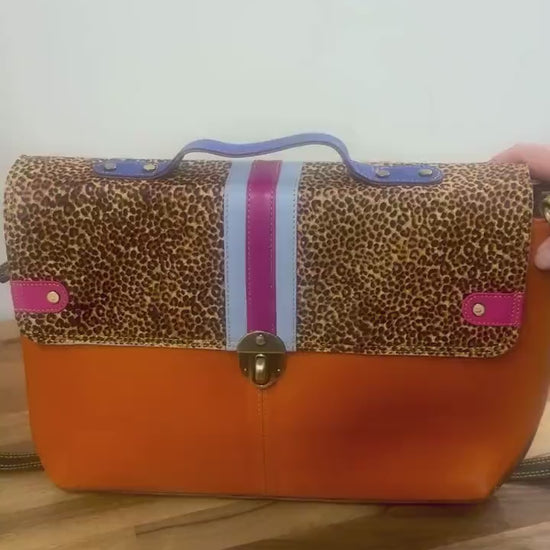 Coloured Leather Laptop Briefcase Satchel Bag with Shoulder Strap