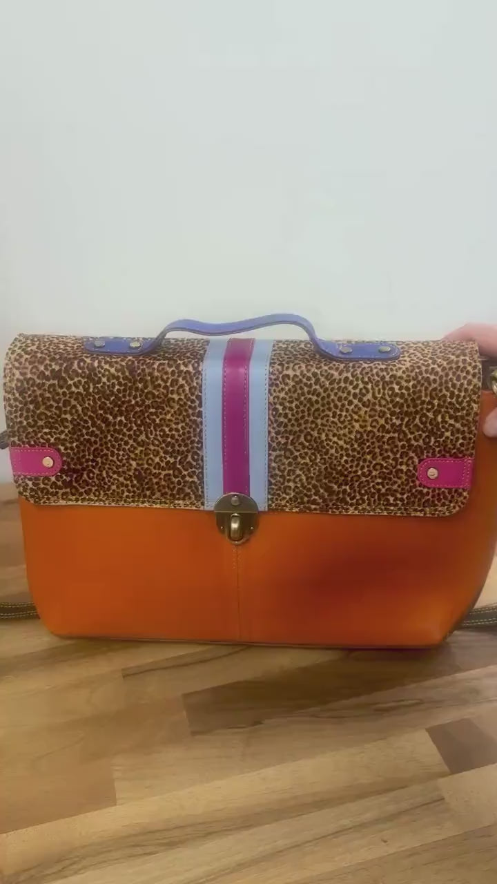 Coloured Leather Laptop Briefcase Satchel Bag with Shoulder Strap